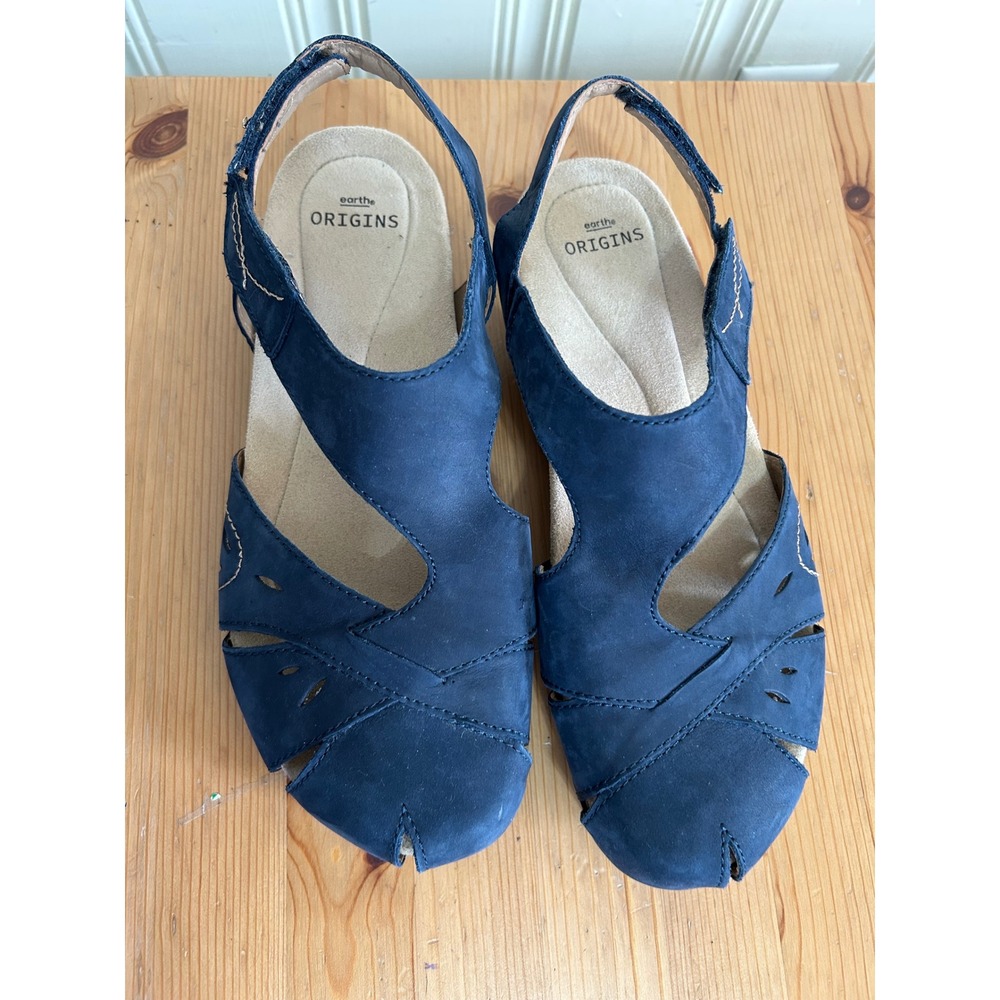 Earth Origins Birdine Wide Blueberry Navy Blue Suede Slingback Sandals 11W EUC